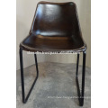 Industrial Leather Chair Dark Color Seat with X stich